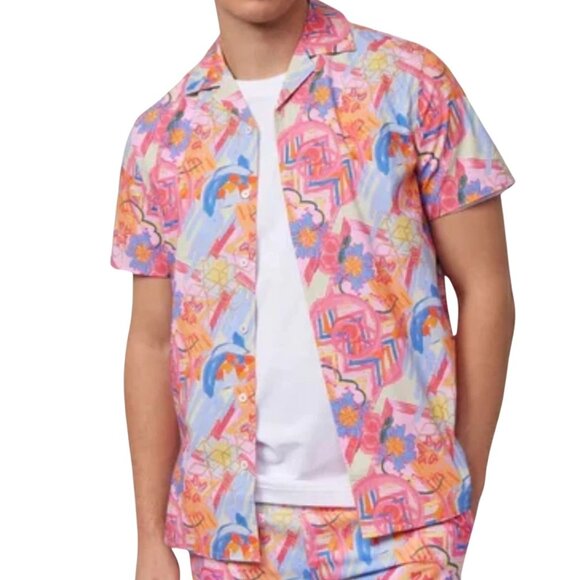 PSYCHO BUNNY Fuchsia Purple Benton All Over Print Shirt - Size Medium (10/12) - Picture 1 of 8